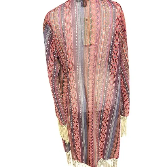 Sheer cowgirl fringe duster cardigan small/medium - Picture 2 of 7
